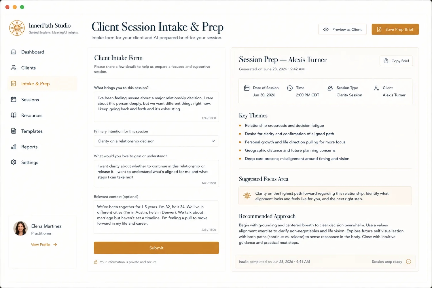 Session Intake & Prep Widget